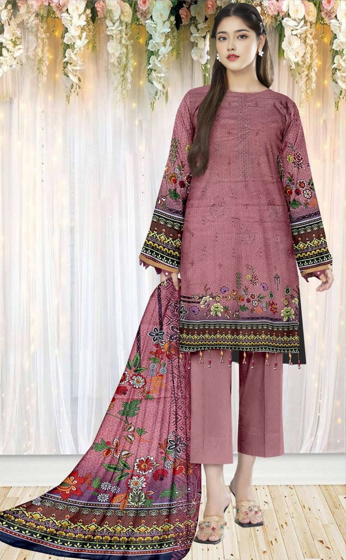 VOL 691 – Luxe Lawn Embroidered 3-Piece Suit with Sequins & Daabi Dupatta