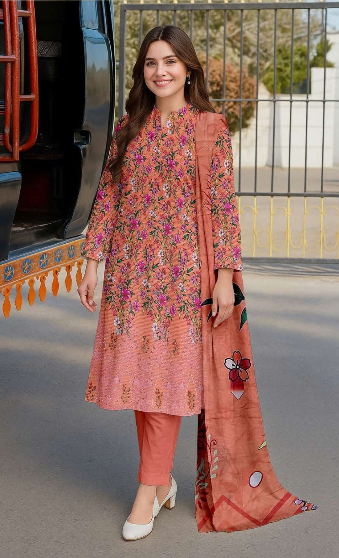 Vol 690 – Bold Charm | Digital Slub Lawn Embroidered Suit with Twin Sequin Work