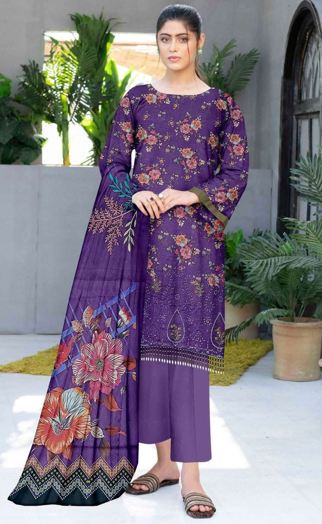 Vol 690 – Bold Charm | Digital Slub Lawn Embroidered Suit with Twin Sequin Work