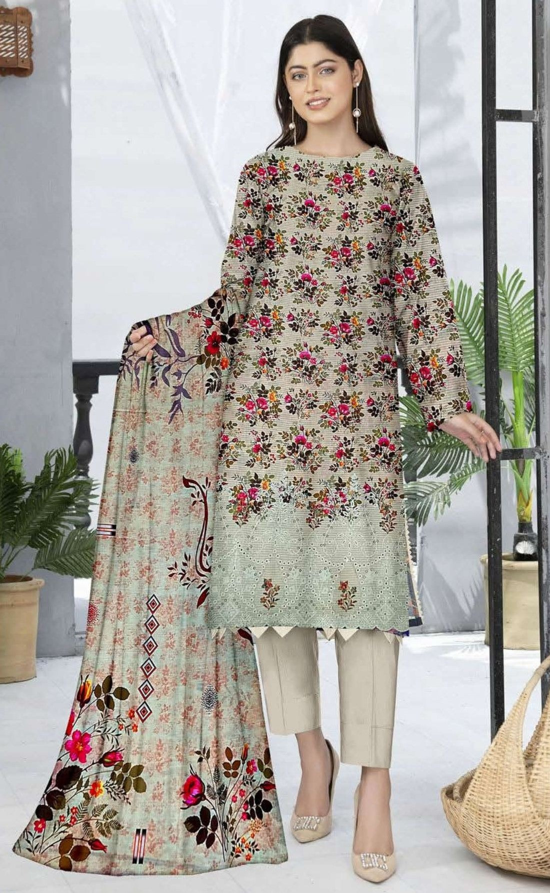 Vol 690 – Bold Charm | Digital Slub Lawn Embroidered Suit with Twin Sequin Work