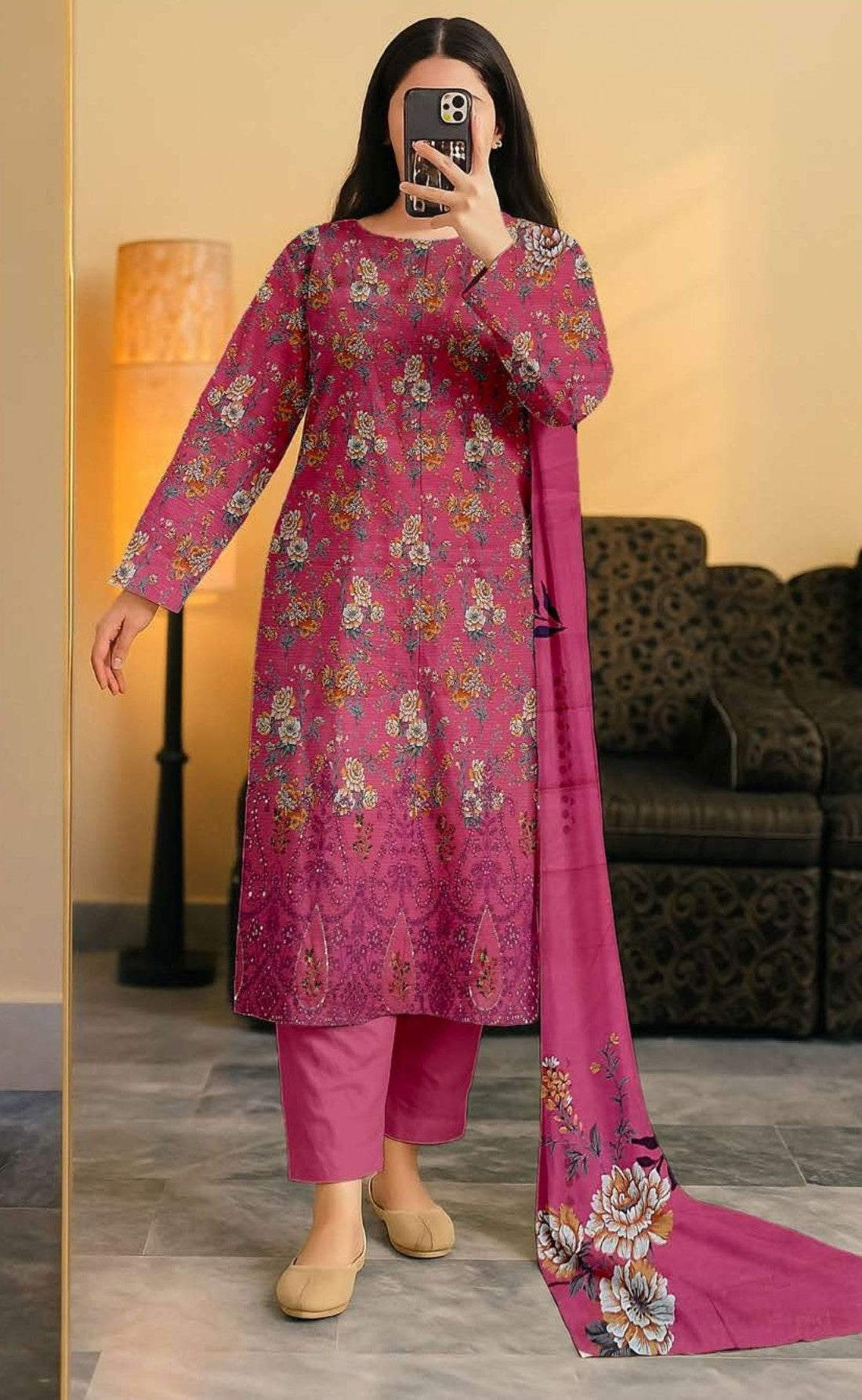 Vol 690 – Bold Charm | Digital Slub Lawn Embroidered Suit with Twin Sequin Work