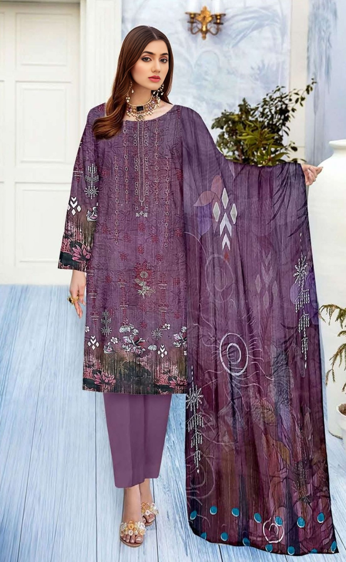 VOL 656 Noor Luxe – 3-Piece Embroidered Lawn Ensemble