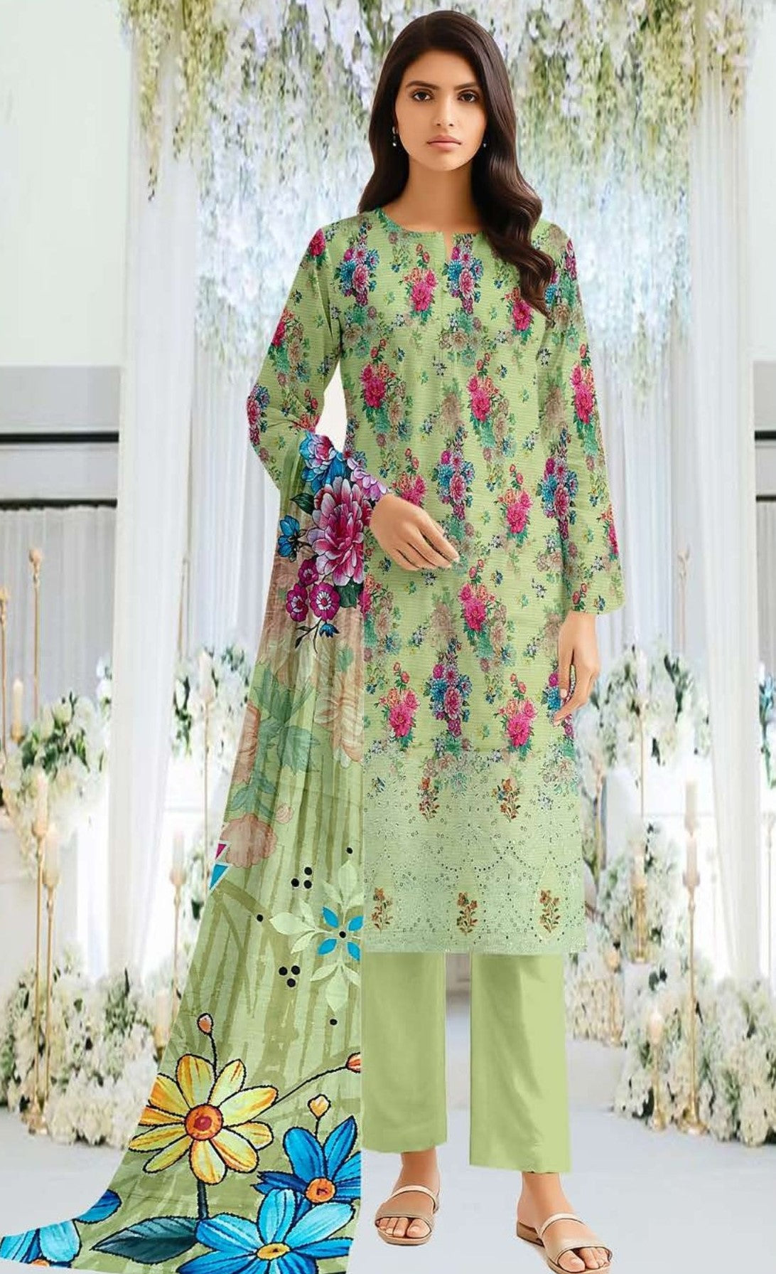 Vol 690 – Bold Charm | Digital Slub Lawn Embroidered Suit with Twin Sequin Work