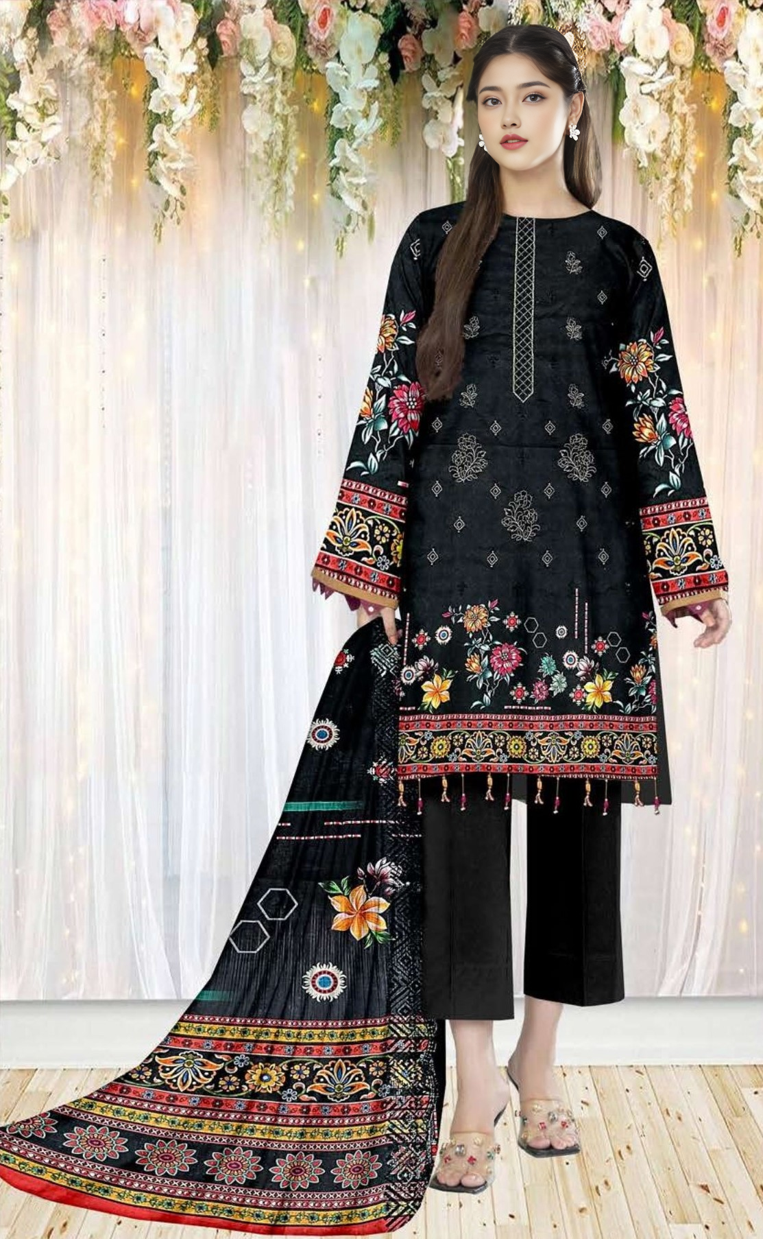 VOL 691 – Luxe Lawn Embroidered 3-Piece Suit with Sequins & Daabi Dupatta