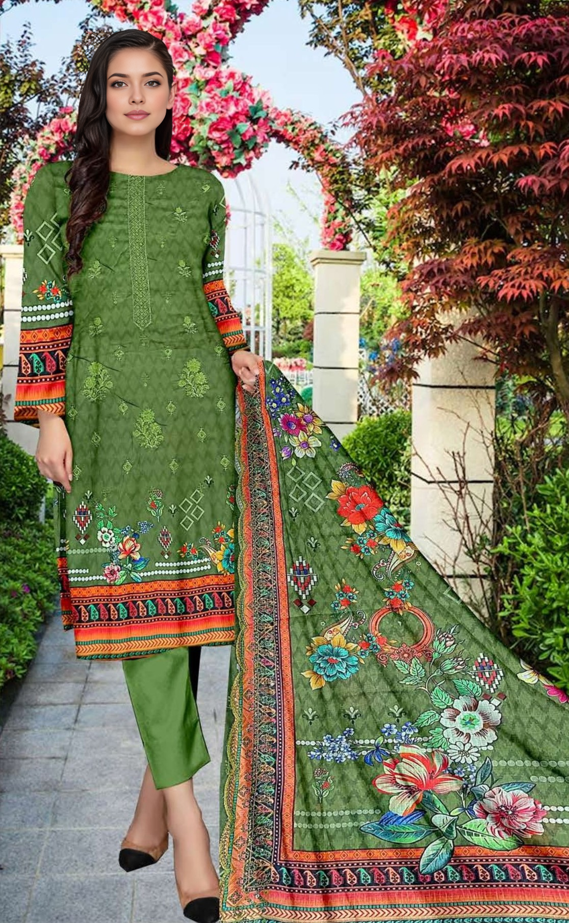 VOL 691 – Luxe Lawn Embroidered 3-Piece Suit with Sequins & Daabi Dupatta