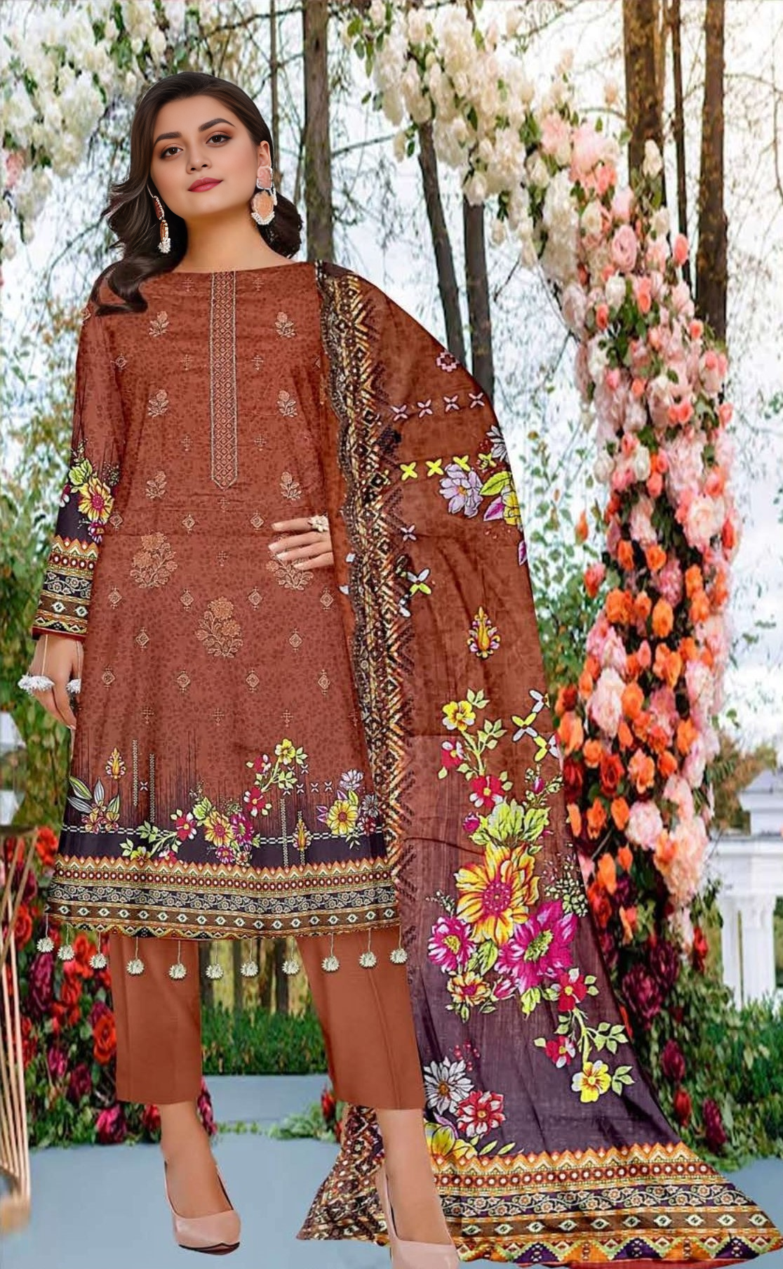 VOL 691 – Luxe Lawn Embroidered 3-Piece Suit with Sequins & Daabi Dupatta