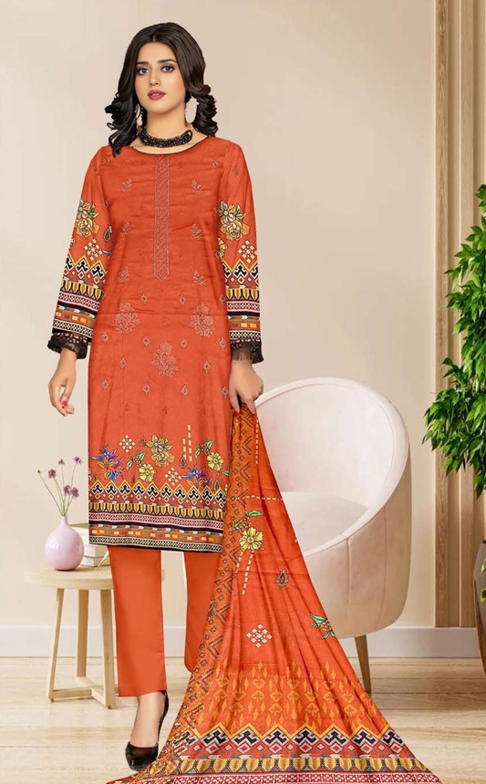 VOL 691 – Luxe Lawn Embroidered 3-Piece Suit with Sequins & Daabi Dupatta