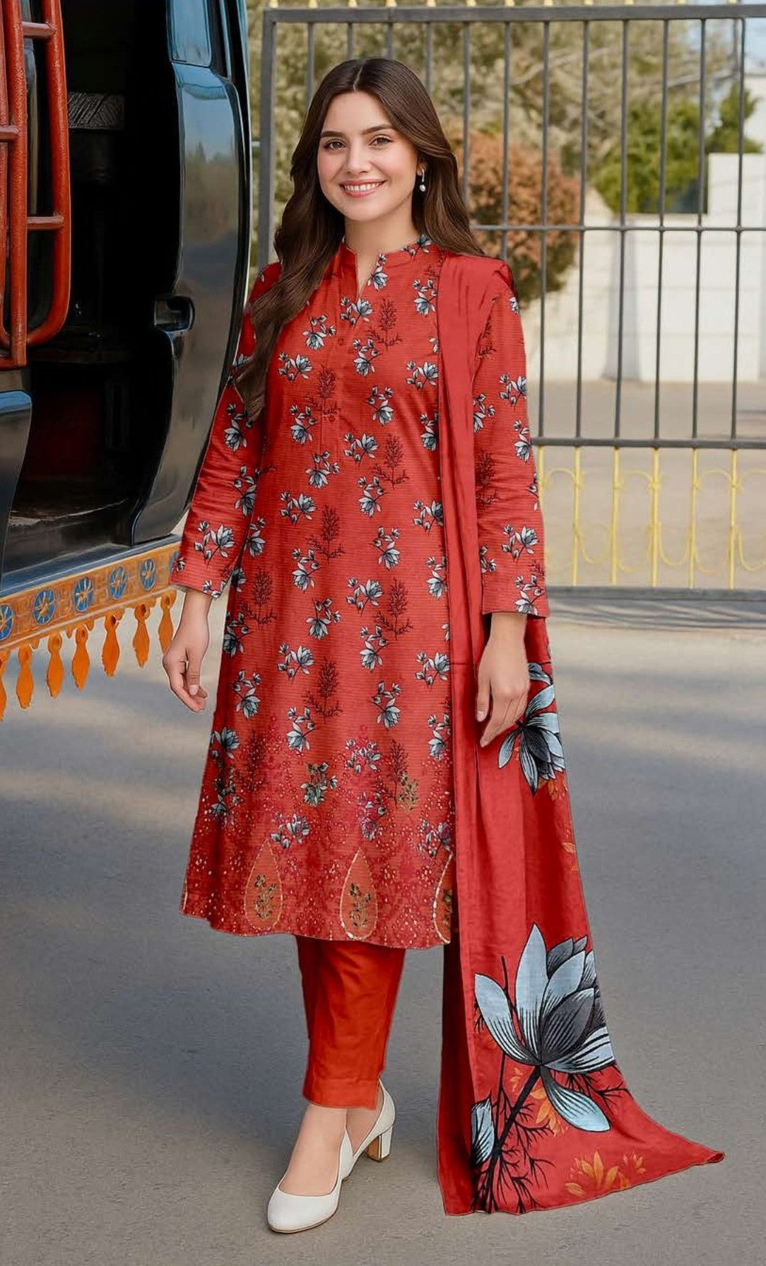 Vol 690 – Bold Charm | Digital Slub Lawn Embroidered Suit with Twin Sequin Work