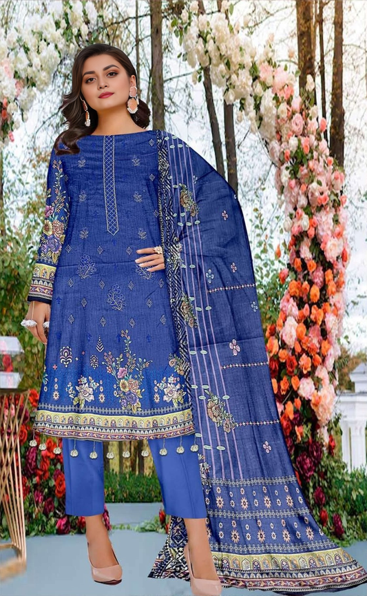 VOL 691 – Luxe Lawn Embroidered 3-Piece Suit with Sequins & Daabi Dupatta